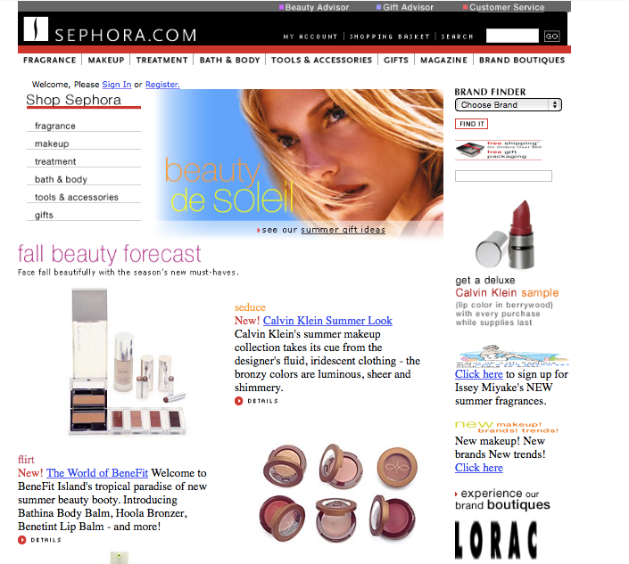 The evolution of Sephora.com. Sephora.com was first captured on