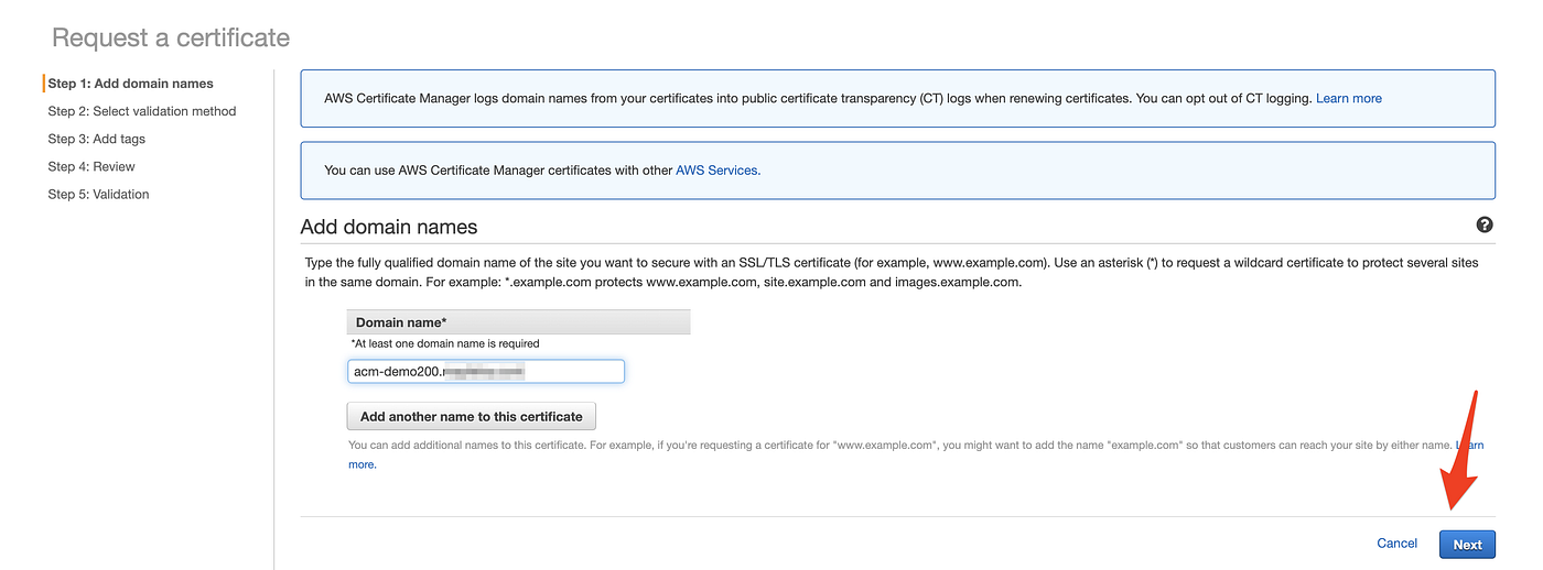 request certificate aws