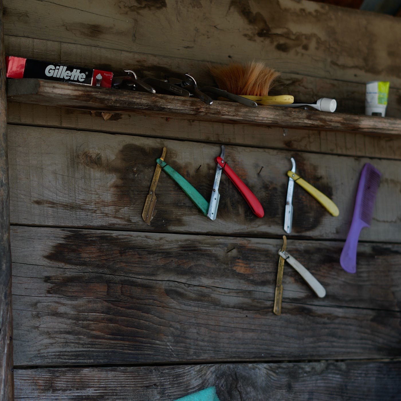 A collection of Hassan’s khur/ Ustara, the traditional shaving blade and other equipment.