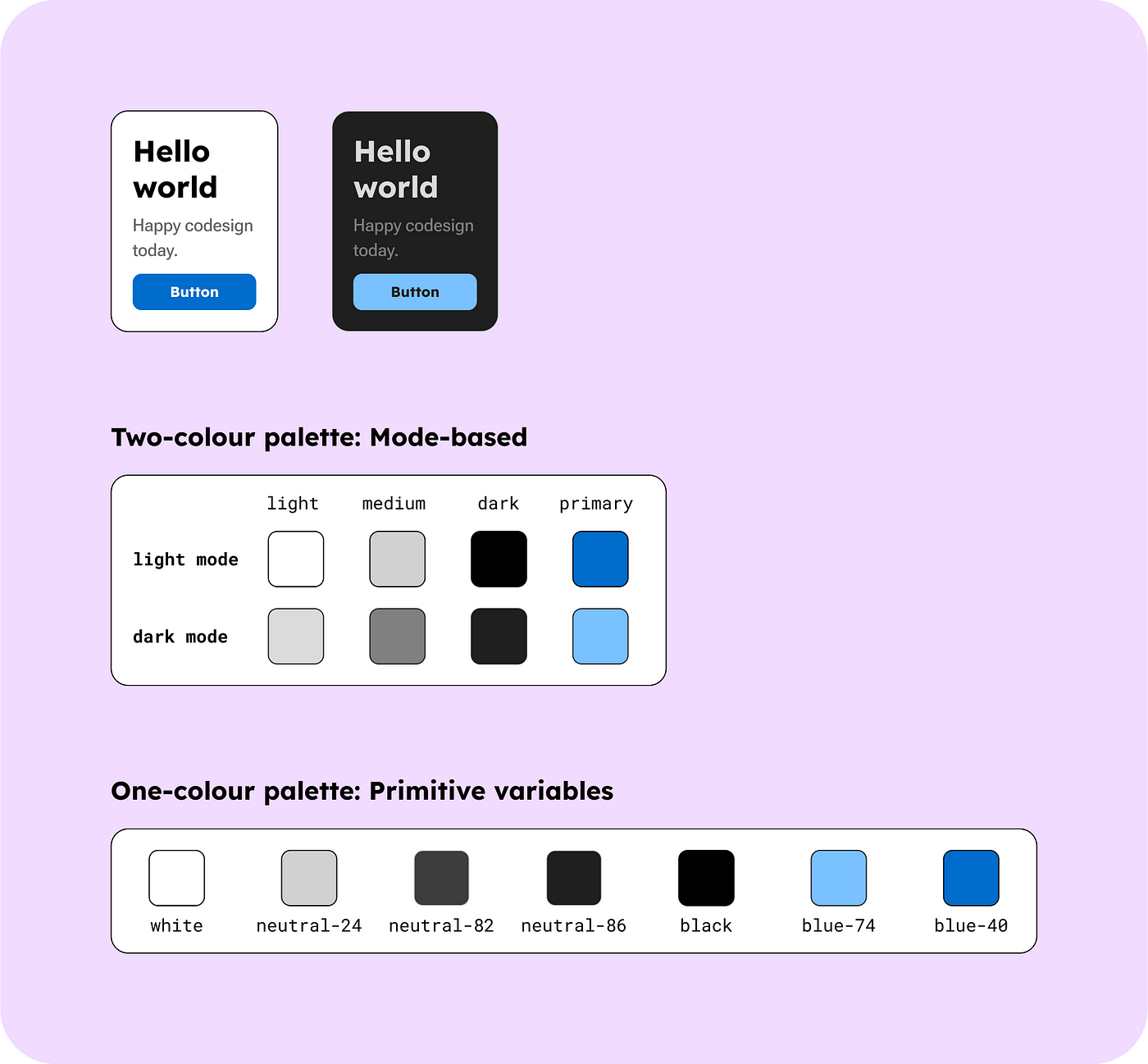 Two approaches for storing colour palettes.