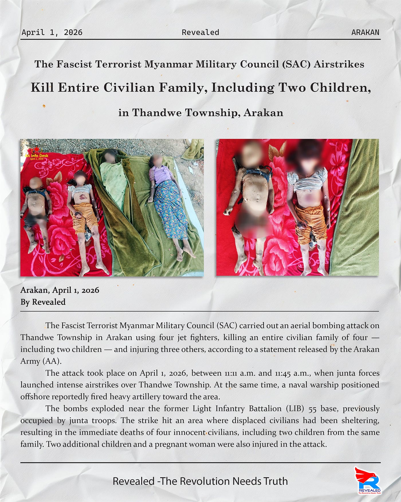 The Fascist Terrorist Myanmar Military Council (SAC) Airstrikes Kill Entire Civilian Family…