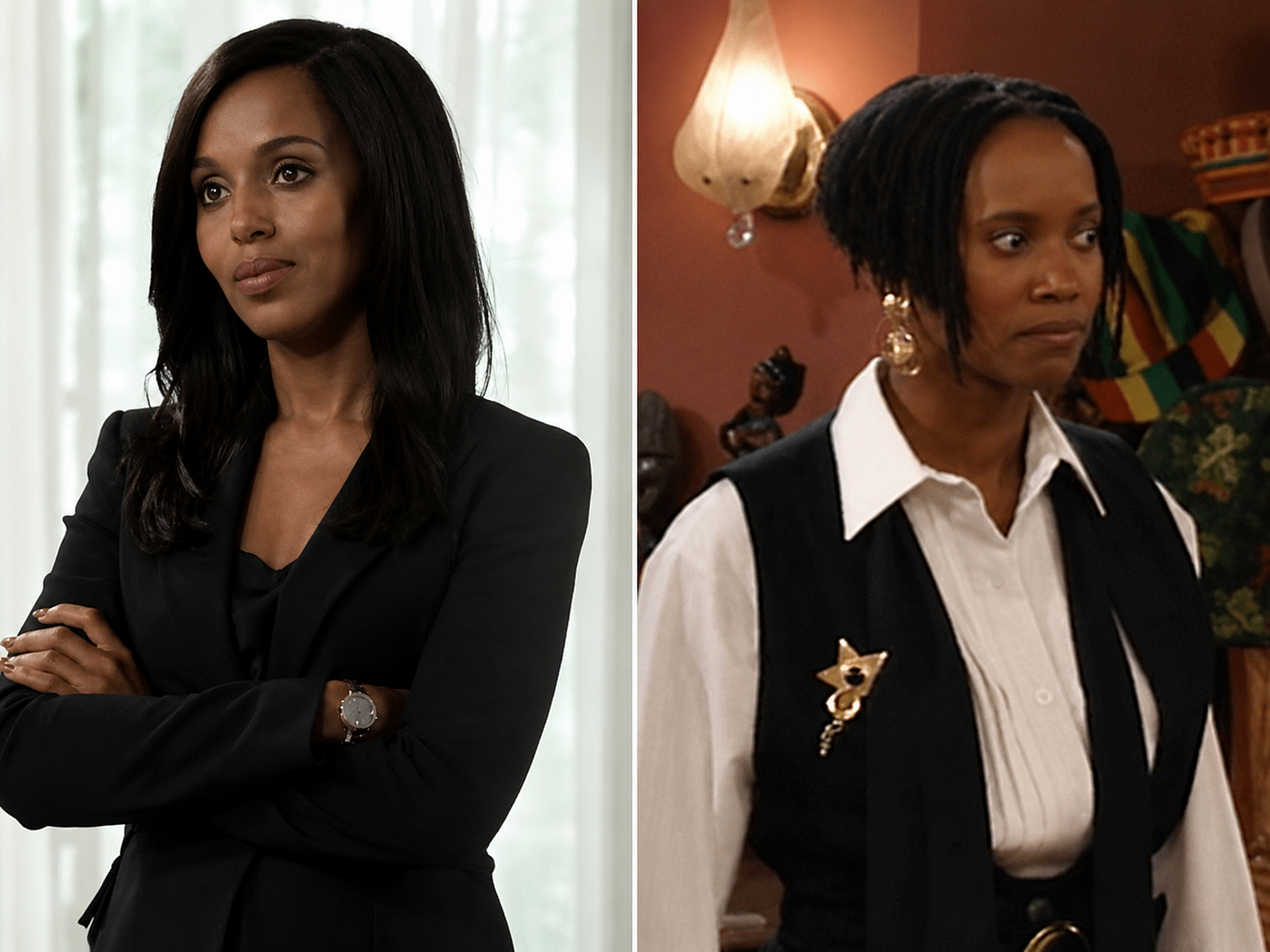 Fictional Characters of Olivia Pope and Maxine Shaw side by side giving us professionalism and wit.