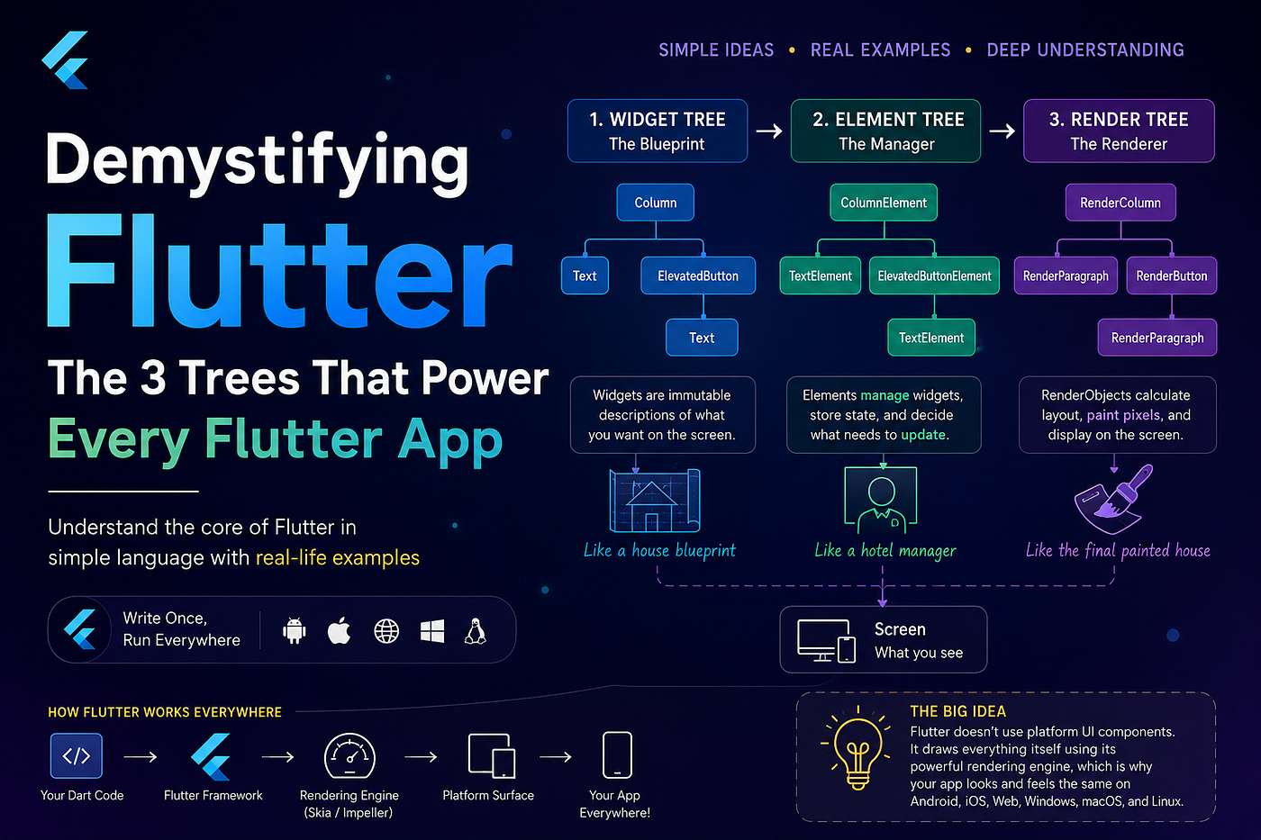 🚀 Flutter’s Secret Sauce: Understanding the 3 Trees & How Flutter Works on Every Platform