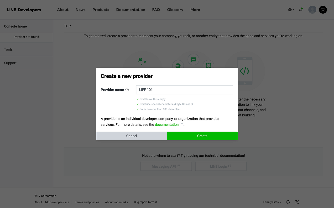 ตั้งชื่อ LINE Provider