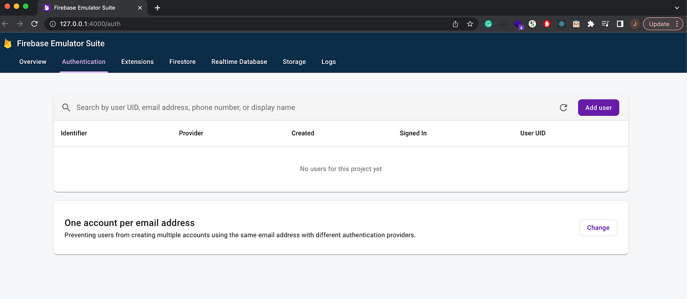 Firebase Emulator Dashboard