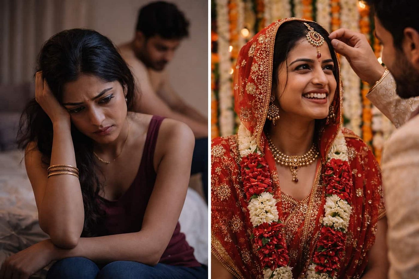 A woman who is unhappy with her husband after her arrange marriage