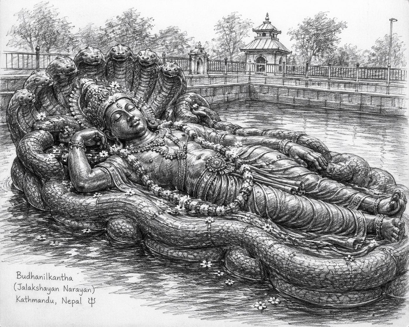 Magnificent Sleeping Vishnu statue at (Budhanilkantha Temple)