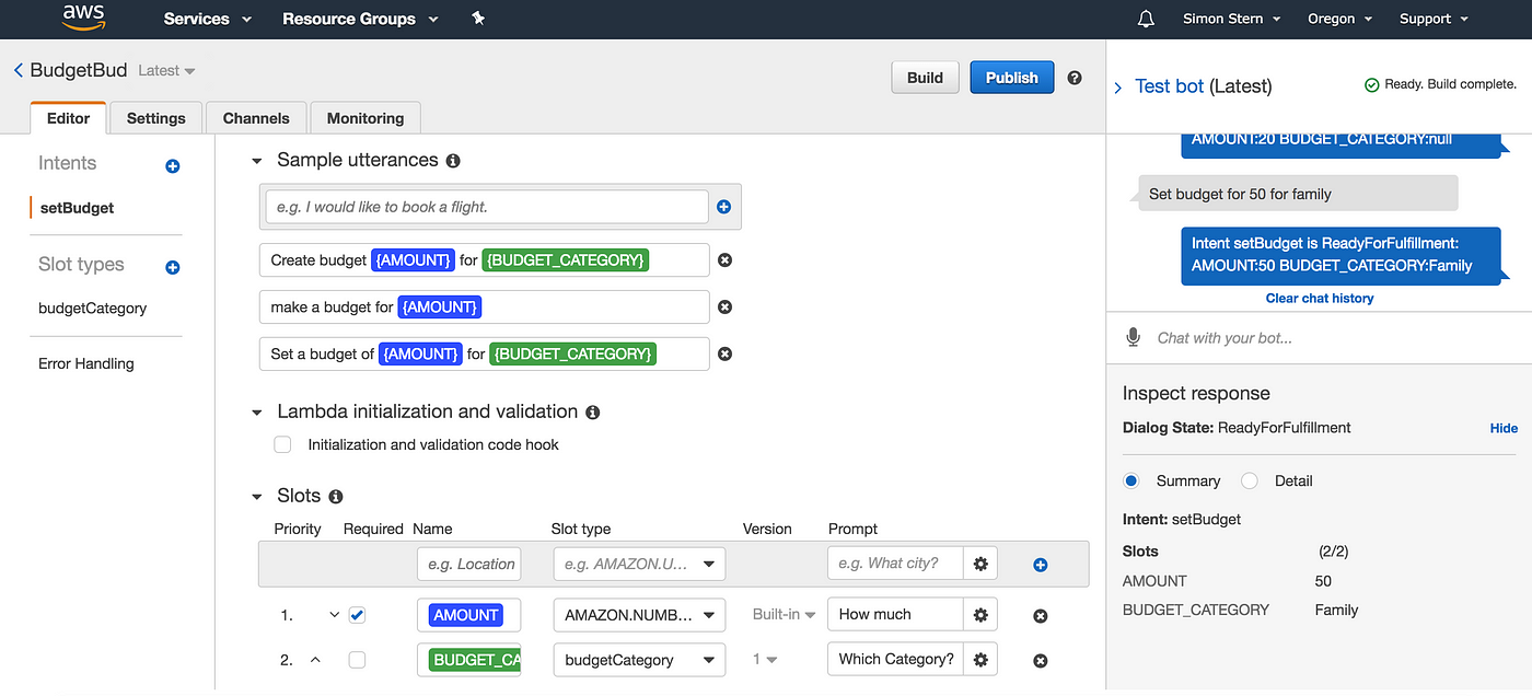 Building a serverless chatbot with AWS Lex, Lambda and Amazon Aurora: Part  1. | by Simon Stern | HackerNoon.com | Medium