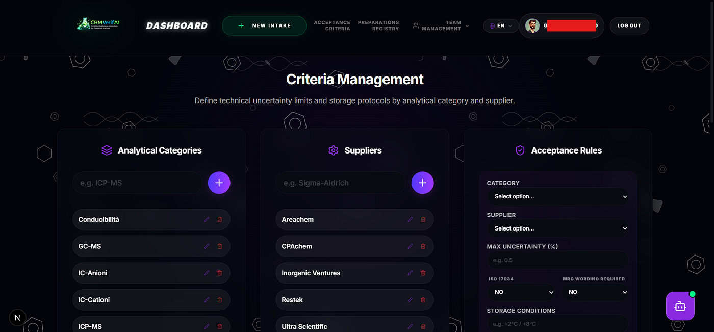Criteria Management — Screenshot 1