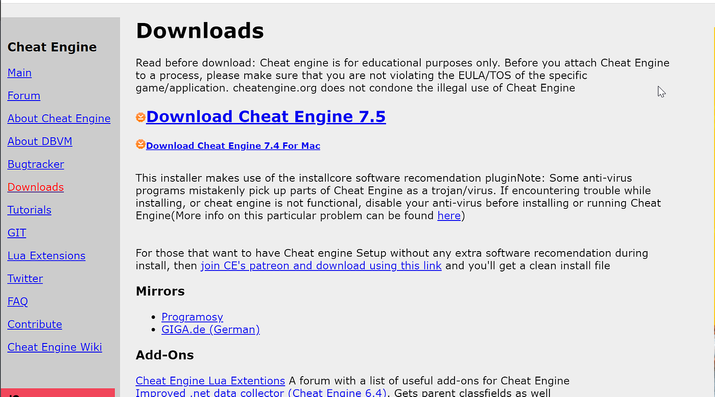 Download Cheat Engine 6.4