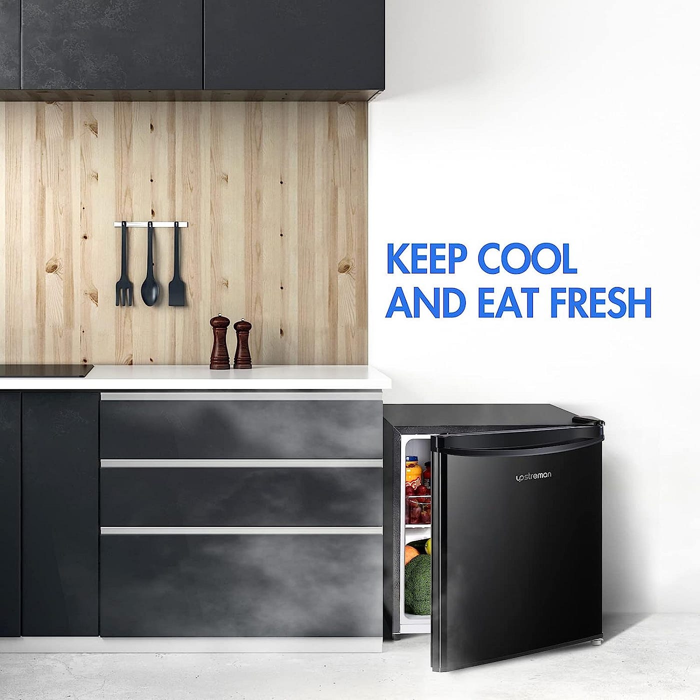 Upstreman 3.2 Cu.Ft Mini Fridge with Freezer, Single Door, Adjustable  Thermostat, Refrigerator for Dorm, Office, Bedroom, Black-BR321