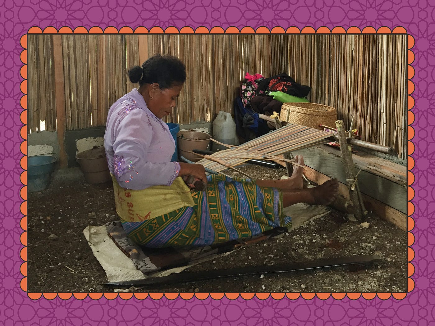 A craftswoman in Lakoat Kujawas is a grassroots community as part of an initiative in Taiftob village, East Nusa Tenggara, Indonesia that blends social entrepreneurship, cultural education, indigenous knowledge archiving, food sovereignty work, literacy and arts programs to empower local youth, strengthen cultural identity, and revive sustainable, locally rooted practices against marginalization and modern consumerism.