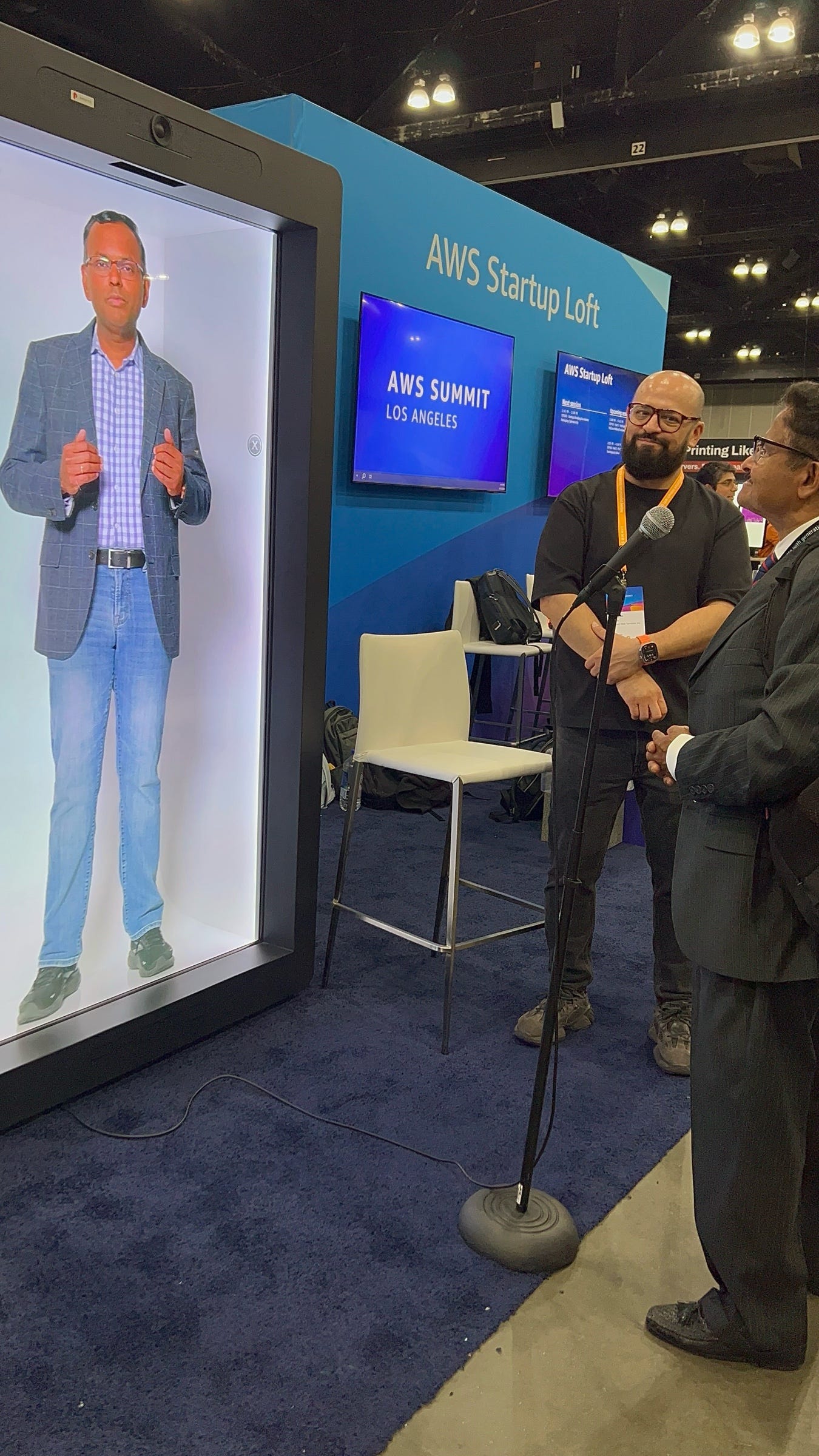 This booth was very cool. It was the Generative AI Avatar Experience. You could talk to the speaker in the AI box right there. He looked so real, and he was speaking and conversing to whoever wanted to test this model out. This was by far, the coolest thing I saw there. It brought virtual reality to a whole to arena. Now, you could be anywhere and take calls. Can you imagine there will be rooms now, where these boxes are all set up to sit in a meeting. They would be standing or sitting in their virtual environment, and then talk to each other. No one has to be present, they all talk to each other virtually. Trust me, someone’s already doing this idea.