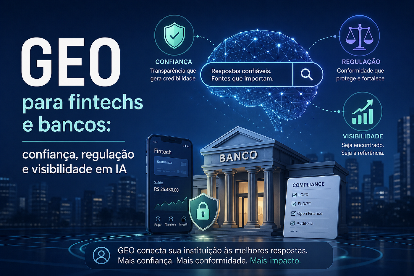 GEO para fintechs e bancos: confiança, regulação e visibilidade em IA
