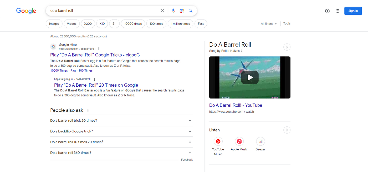 google does a barrel roll 10000 times 