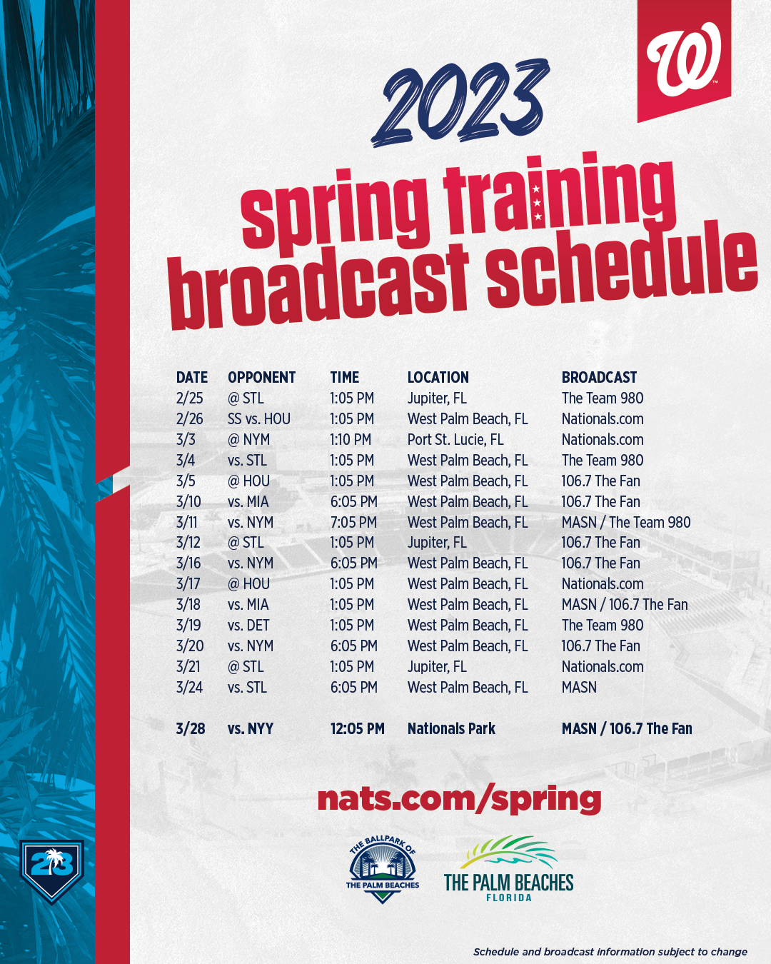 Washington Nationals Announce 2023 Spring Training Broadcast Schedule by Nationals Communications Curly W Live