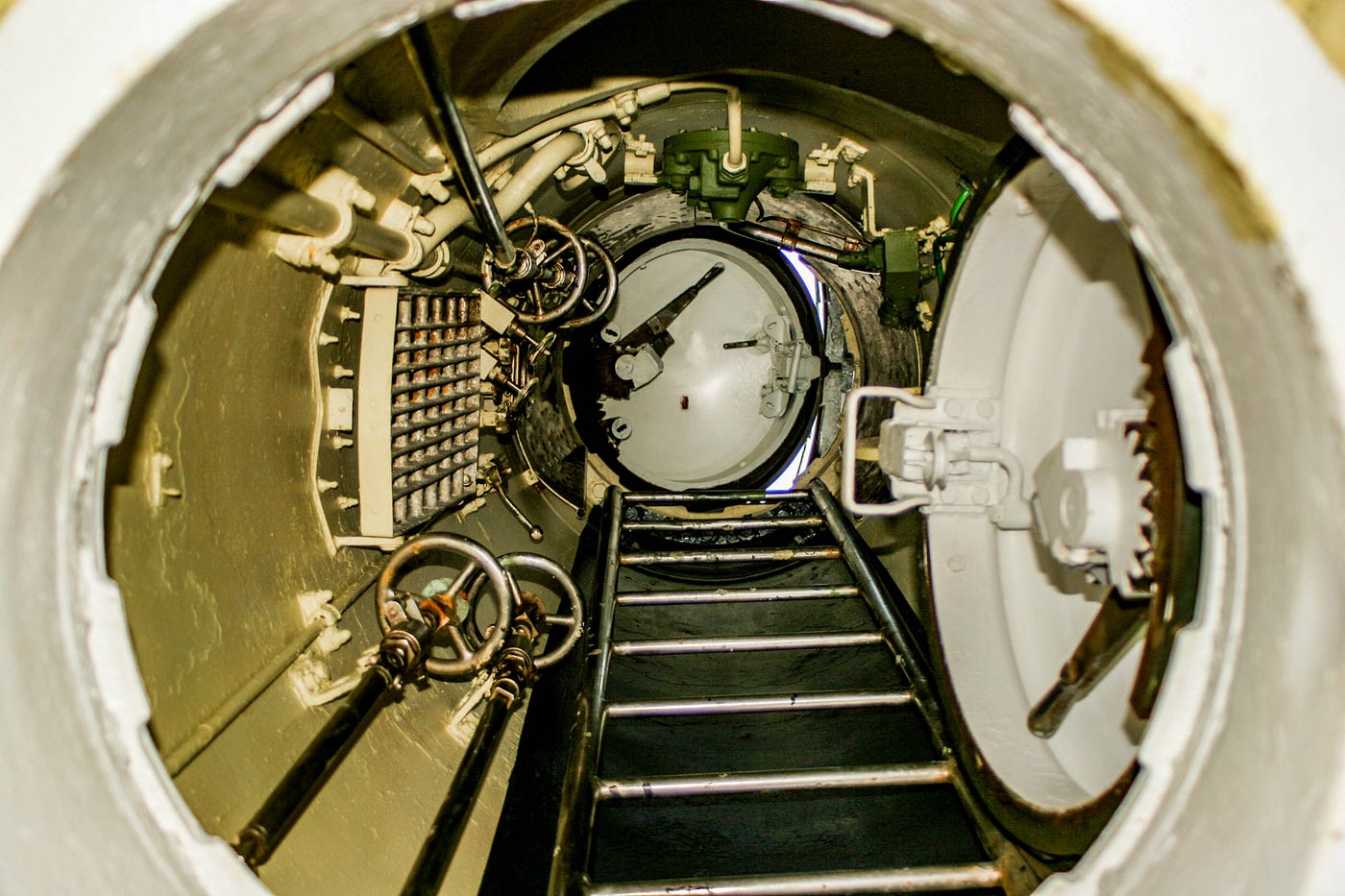 The conning tower of the Sauro from below. Photograph by the author.