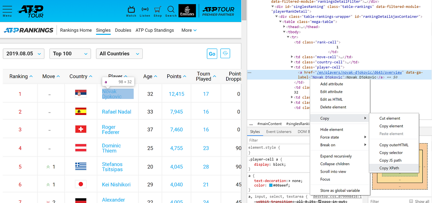 The King of Serving: Tennis Web Scraping with Selenium | by Stephen Fordham  | Towards Data Science