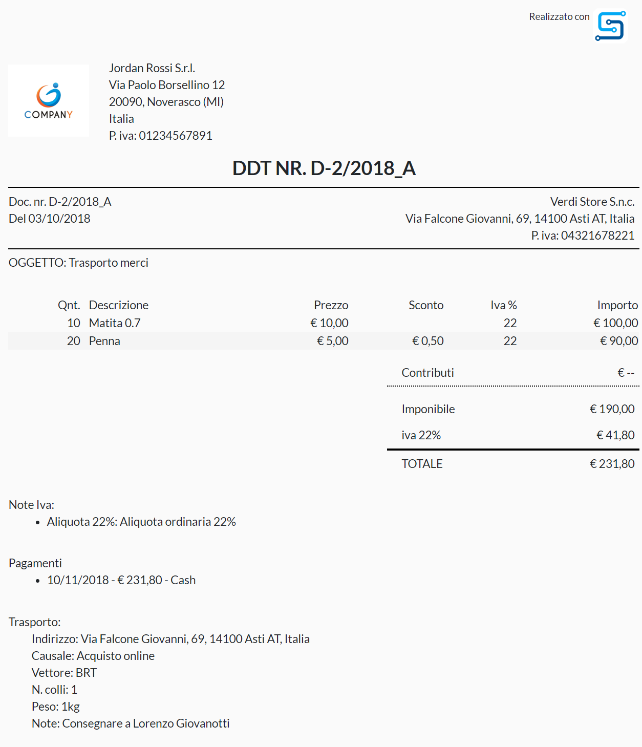 D.D.T. DOCUMENTO DI TRASPORTO / FATTURA - 50 MODULI AUTORICALCANTI - 3  COPIE - 22X30cm