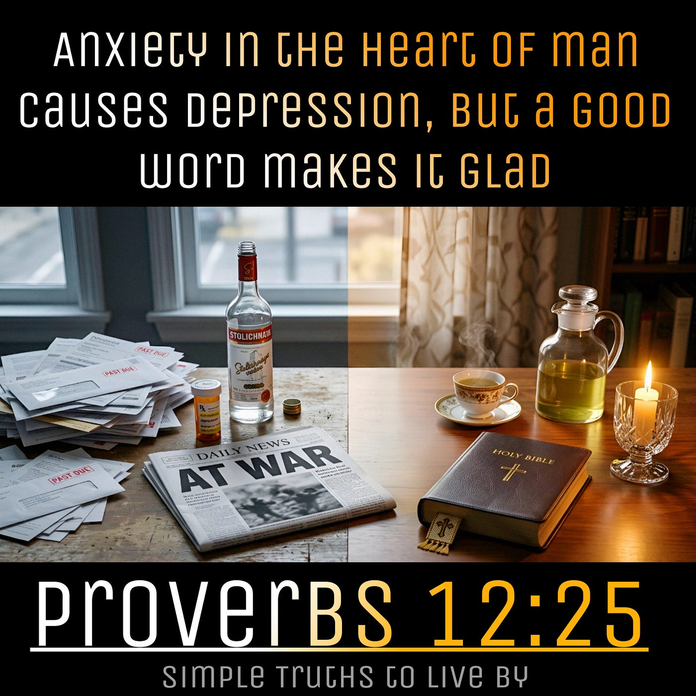 Anxiety in the heart of man causes depression, but a good word makes it glad - Proverbs 12:25