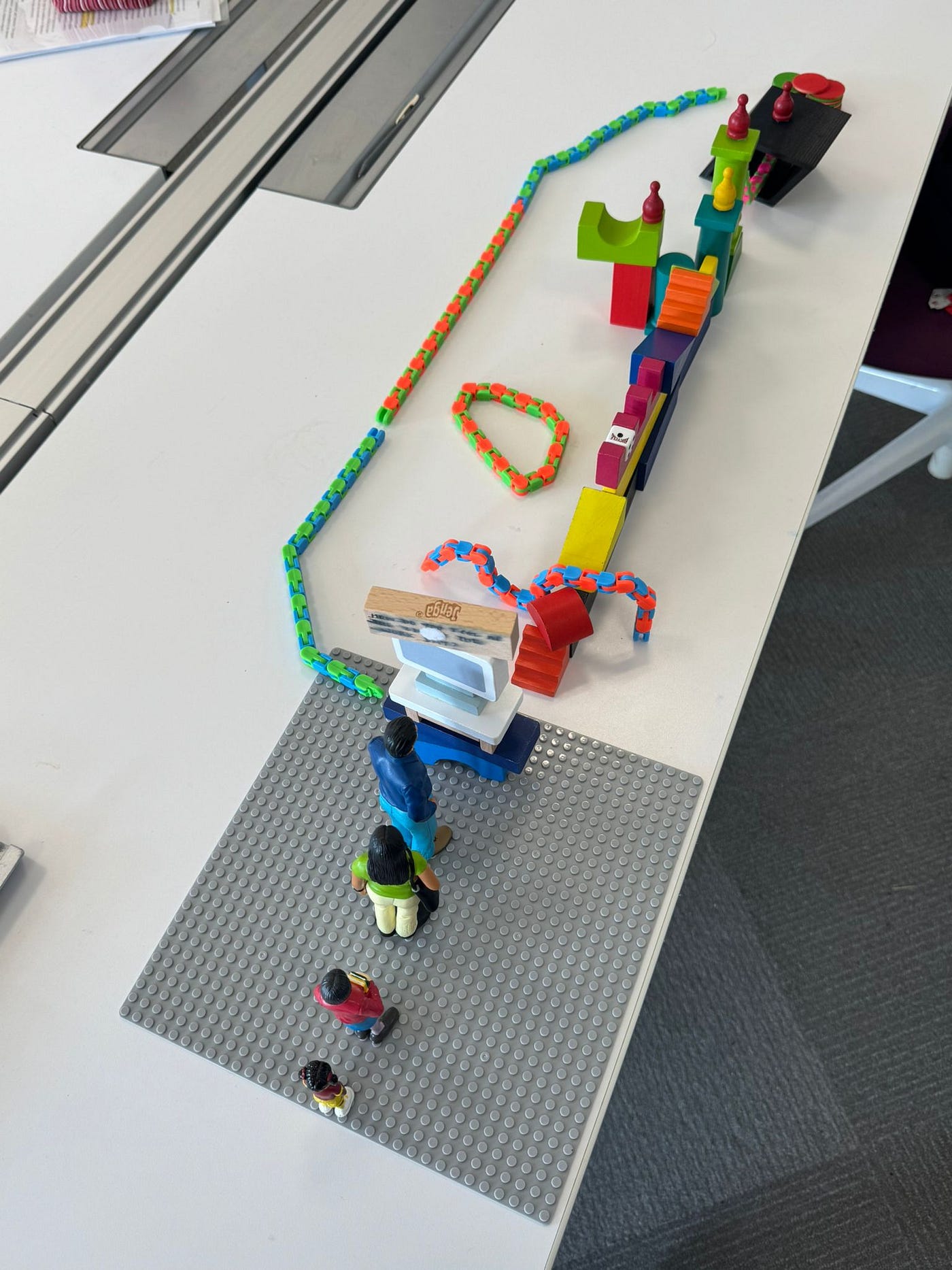 Our design jam model: Shows users interacting with a system. The blocks represent the experience of being pushed to think critically by AI