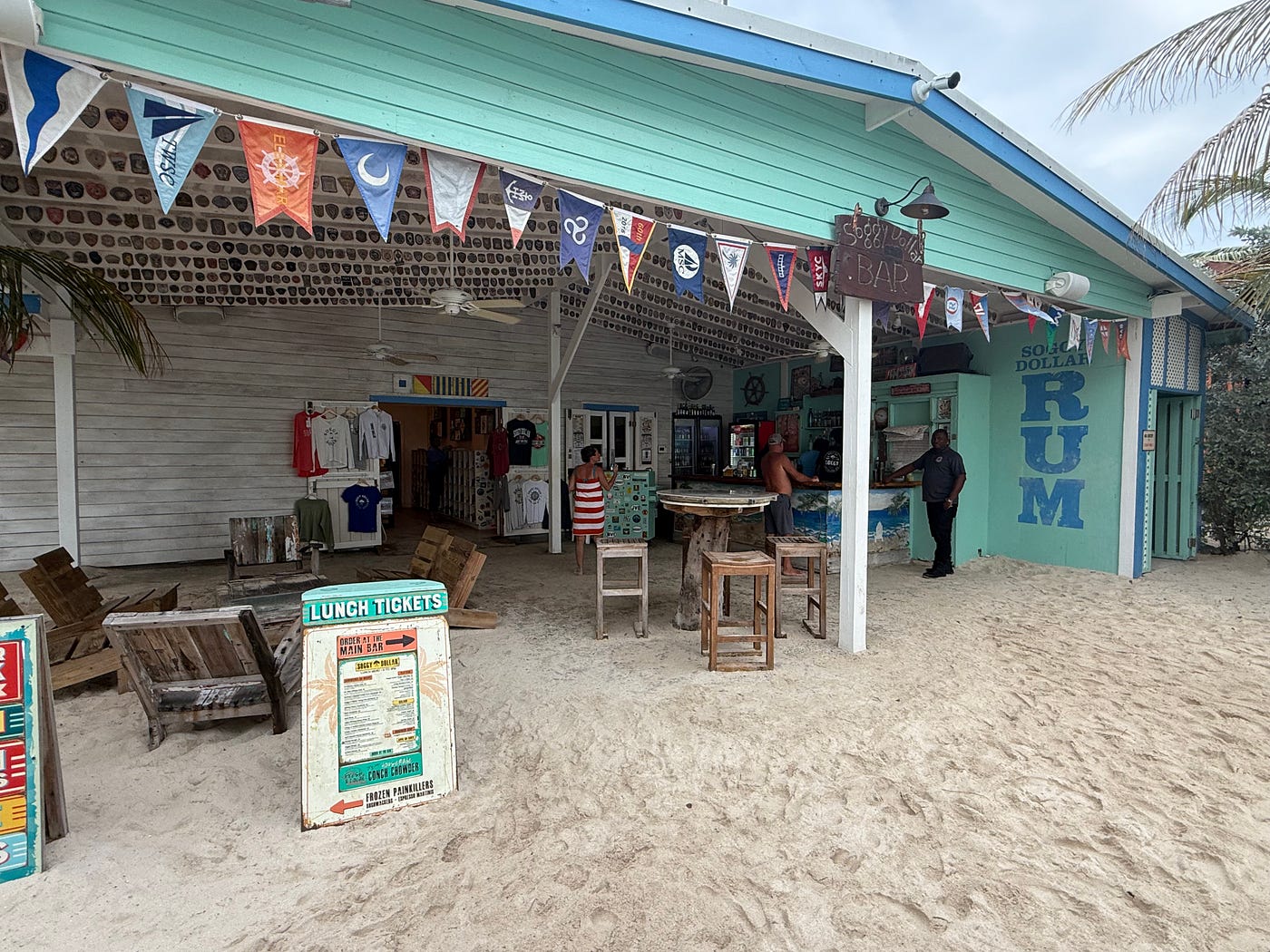 The new Soggy Dollar Bar, on a day without the crowds — Restored after Hurricane Irma