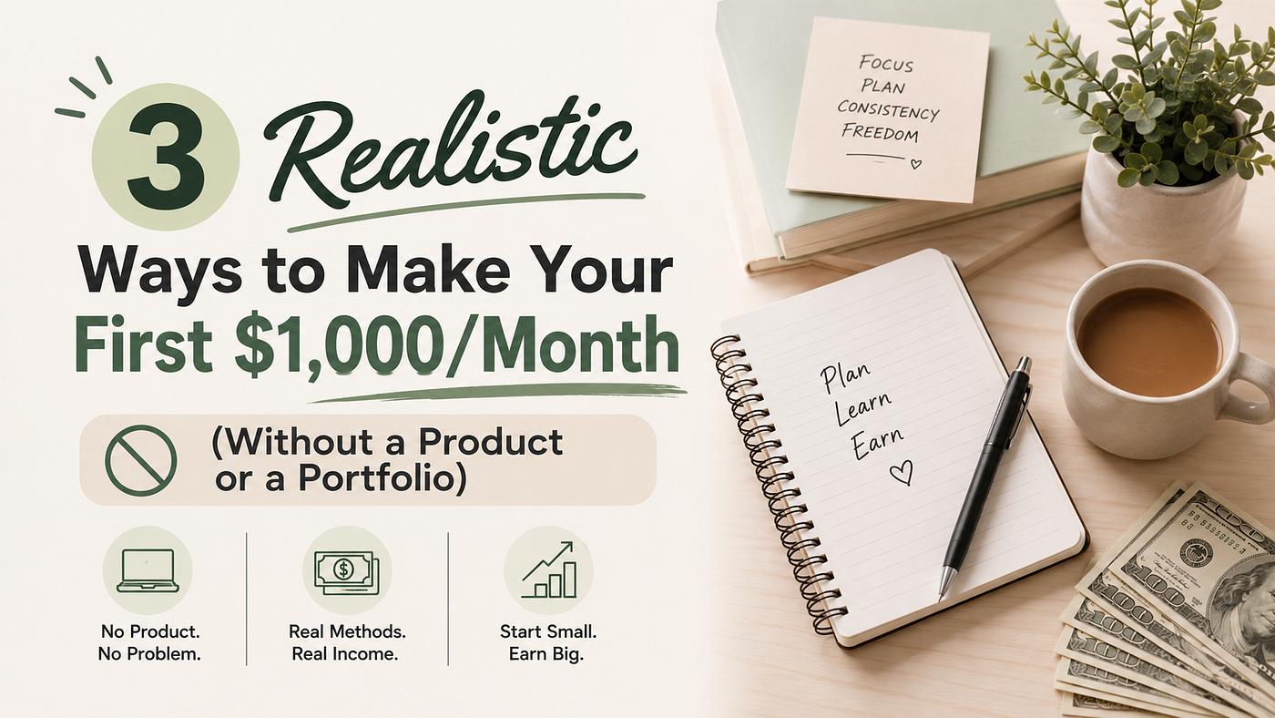 3 Realistic Ways to Make Your First $1,000/Month (Without a Product or a Portfolio)