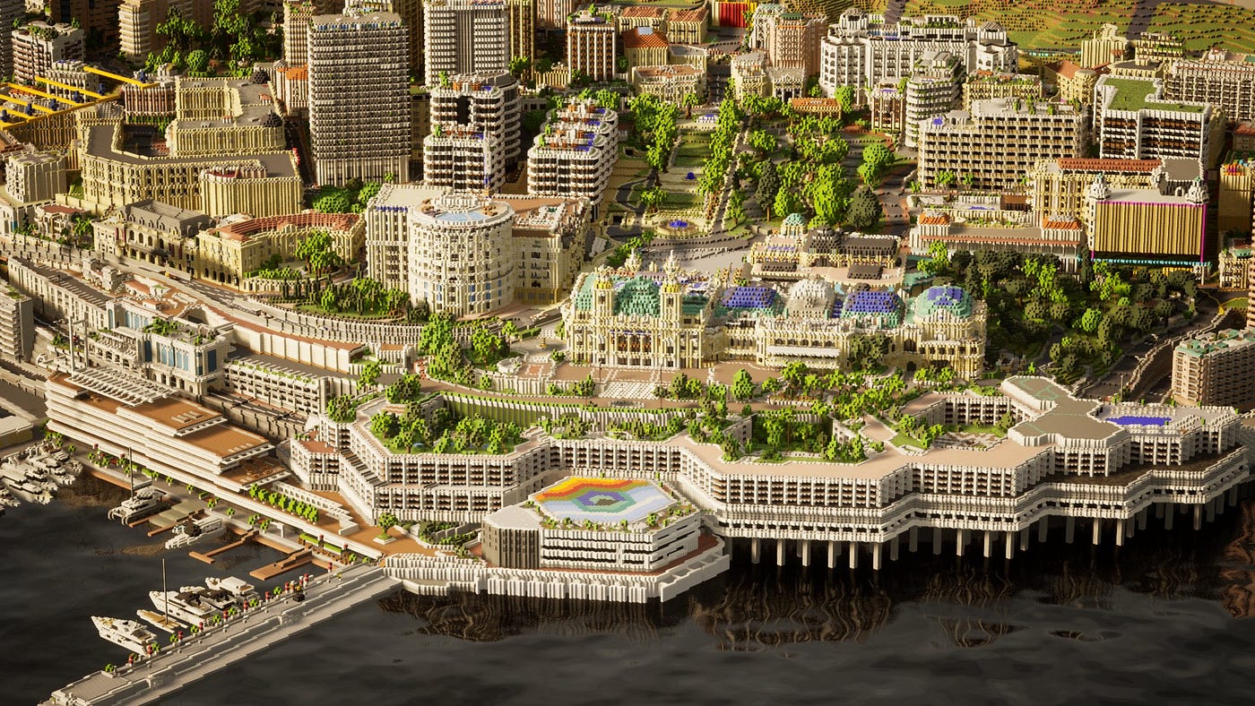 Monaco in Minecraft. Just a reference to Civilization in Minecraft. Source: Build the Earth 1:1 in Minecraft Project by PippenFTS.