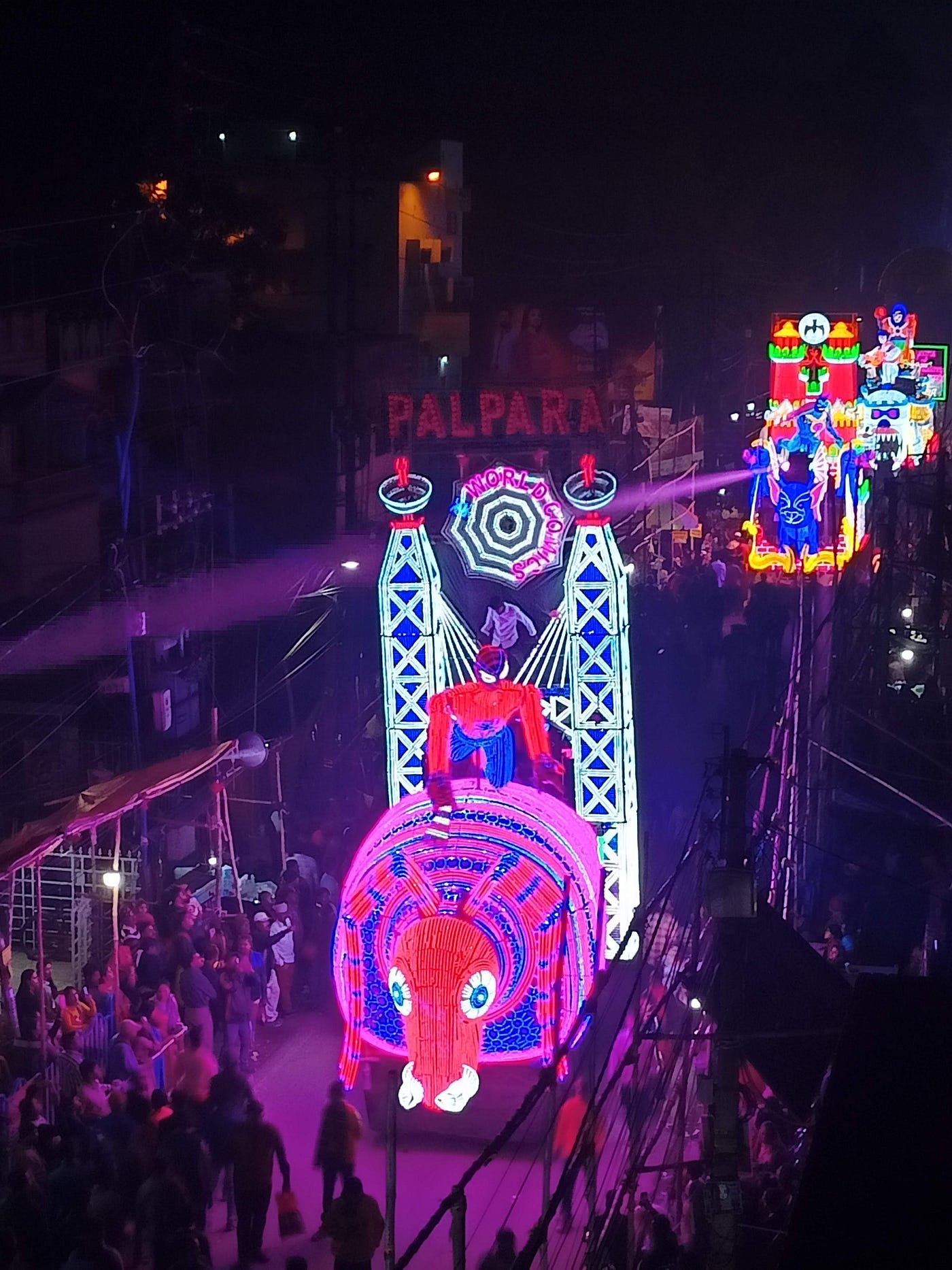 Spiderman-themed LED Light Board of Palpara Jagadhatri Puja Baroari / Photo by the author in 2023
