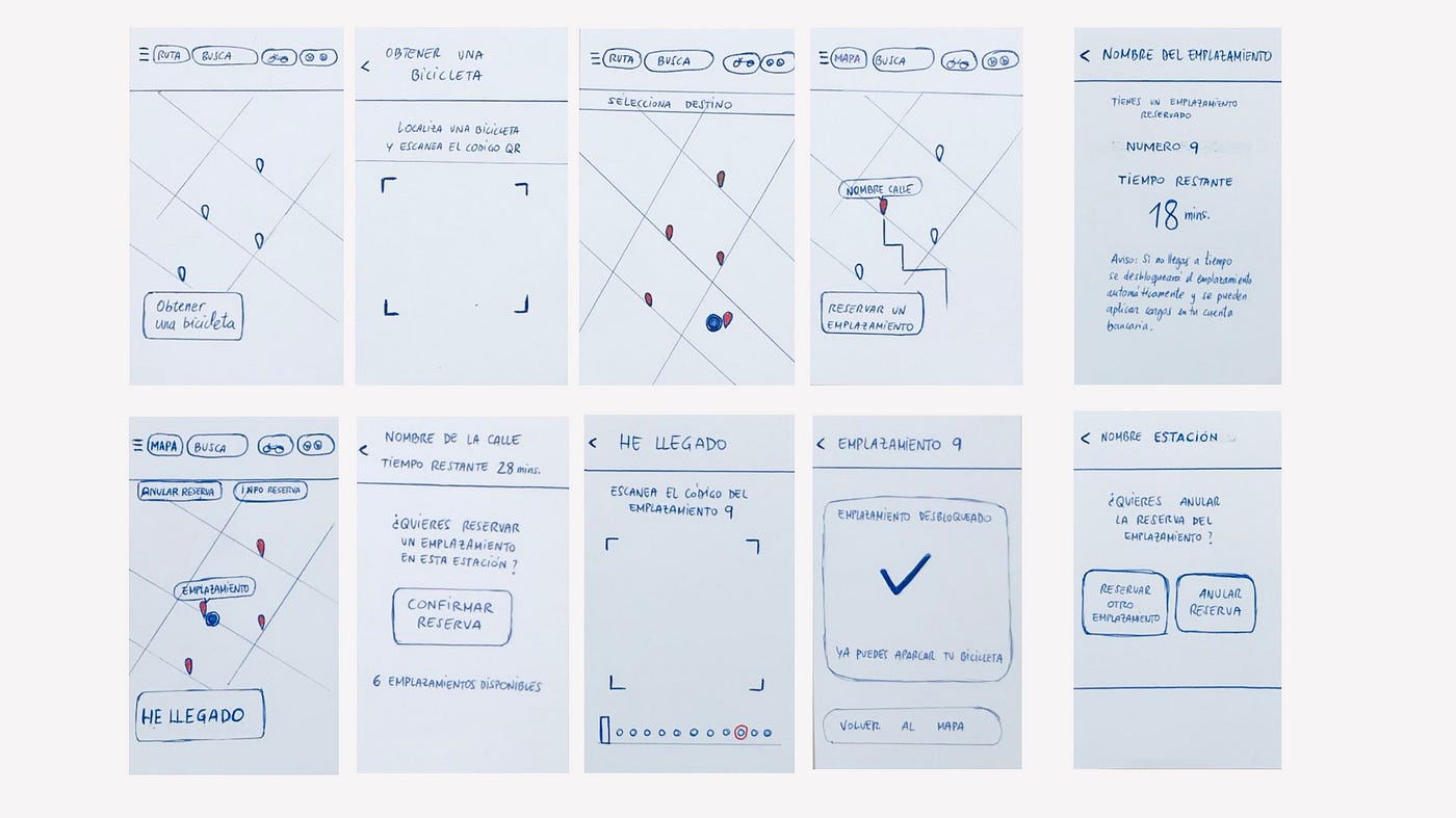 Bicing feature Low fidelity wireframes
