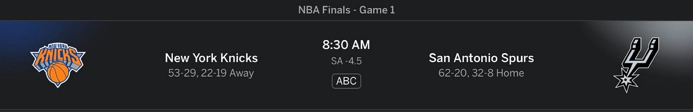 2026 NBA Finals Game 1 — Spurs vs Knicks— 6/3/26