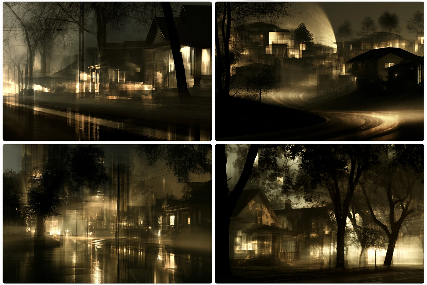a paranormal image grid made with SREF ID: 411487158 — created by the author in the Midjourney v8.2 preview