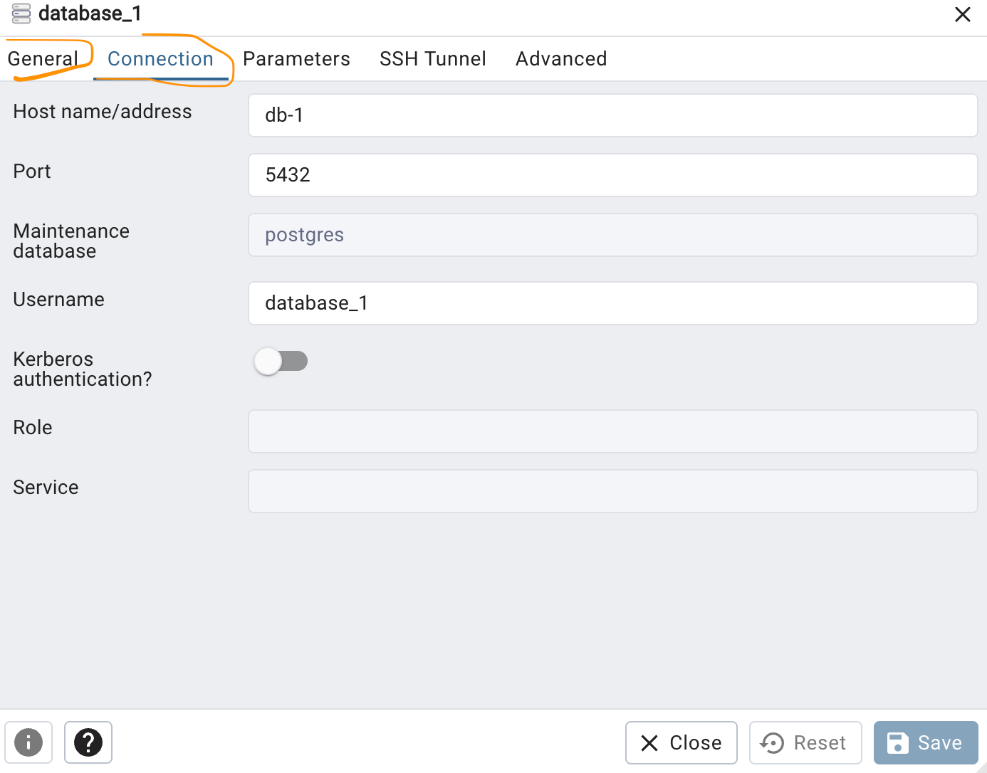 Specifying the server connection details.