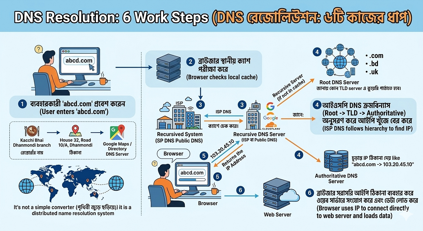 কিভাবে Domain Name or DNS থেকে Web Server এর IP খুঁজে পায় Browser??