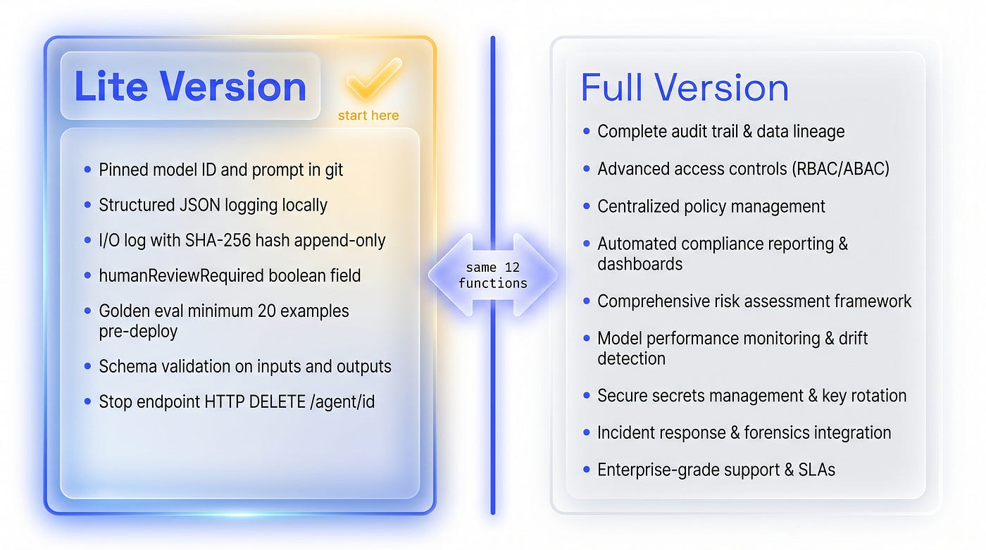 The lite version — seven things you deploy in a day, before any formal program exists.