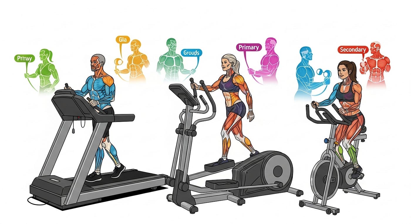 What muscles do cardio machines work?