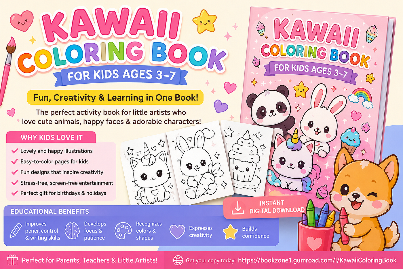 The Perfect Kawaii Coloring Book for Kids Ages three–7: Fun, creativity & learning in one book