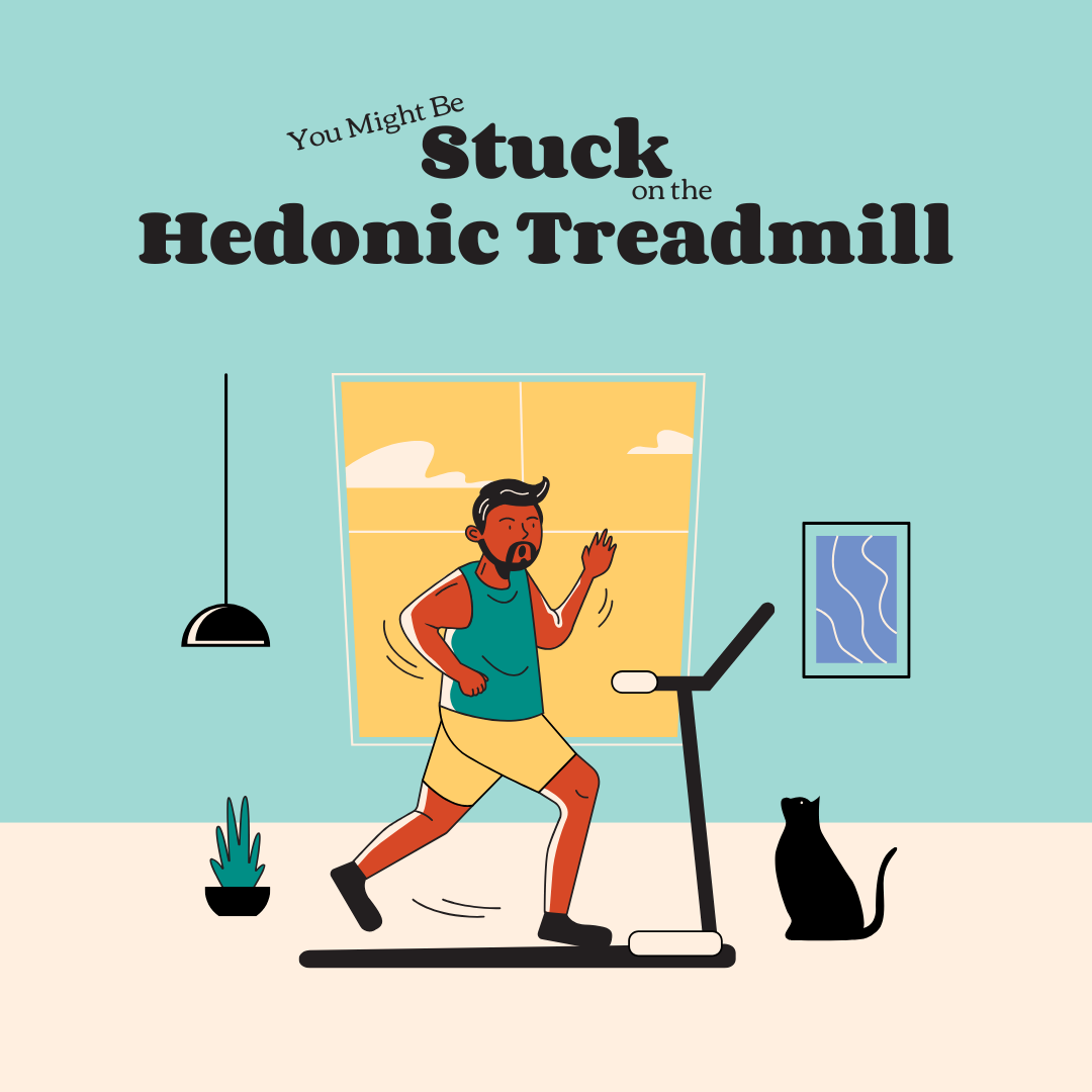 창문 앞에서 러닝머신을 돌리는 남자, 고양이와 화분에 둘러싸여 있는 남자