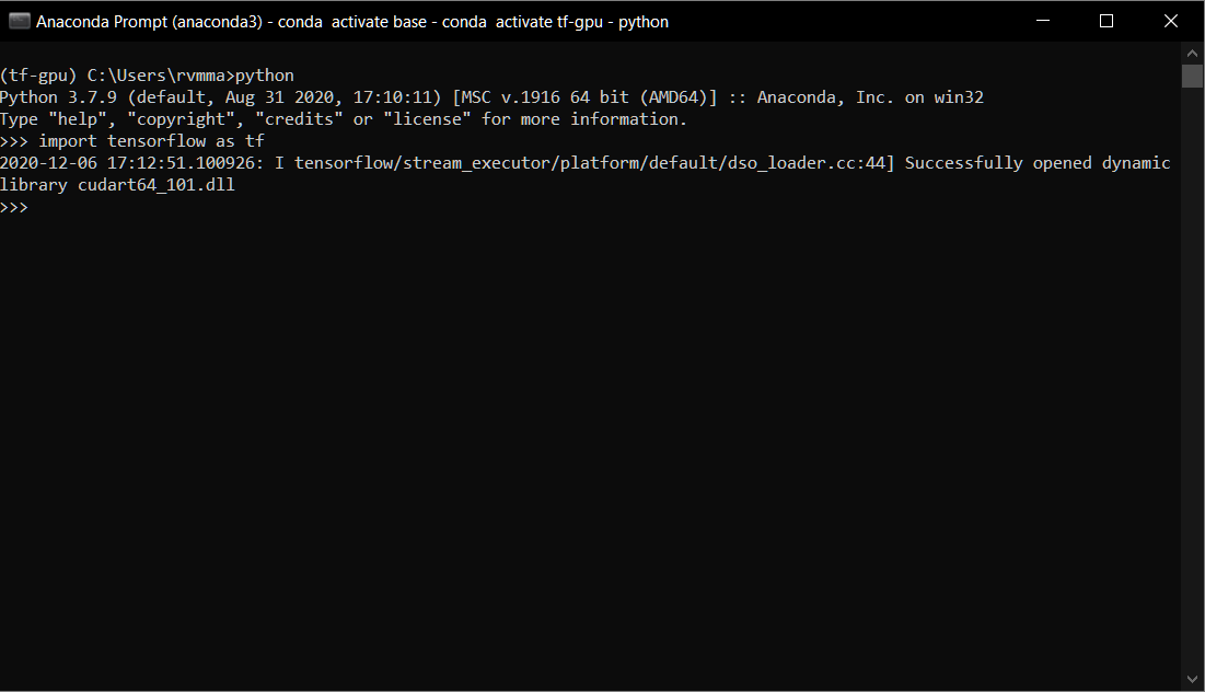 Setting up Tensorflow GPU with Cuda and Anaconda on Windows by