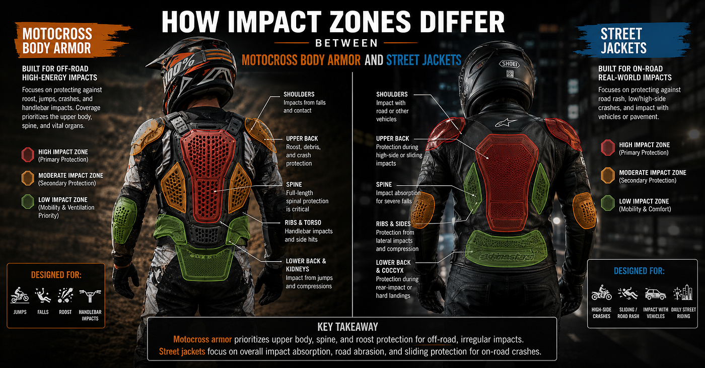 How Impact Zones Differ Between Motocross Body Armor and Street Jackets