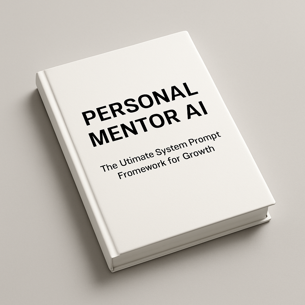 집중적인 자기 성장을 위한 체계적이고 AI 기반의 개인 멘토 프레임워크를 상징하는 미니멀리스트 화이트 북입니다.<BR>