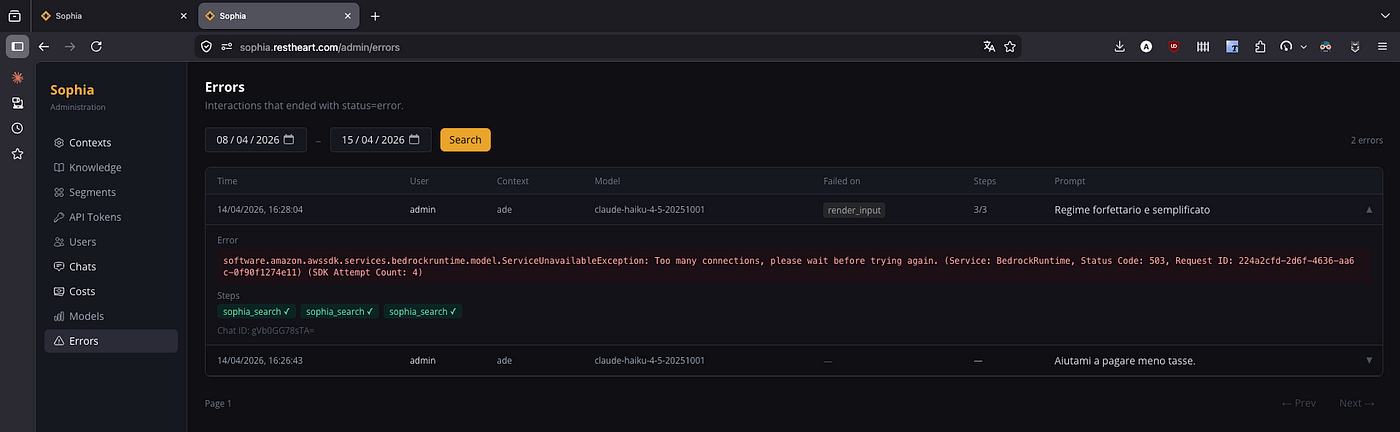 Error logs — every failed interaction, captured and inspectable