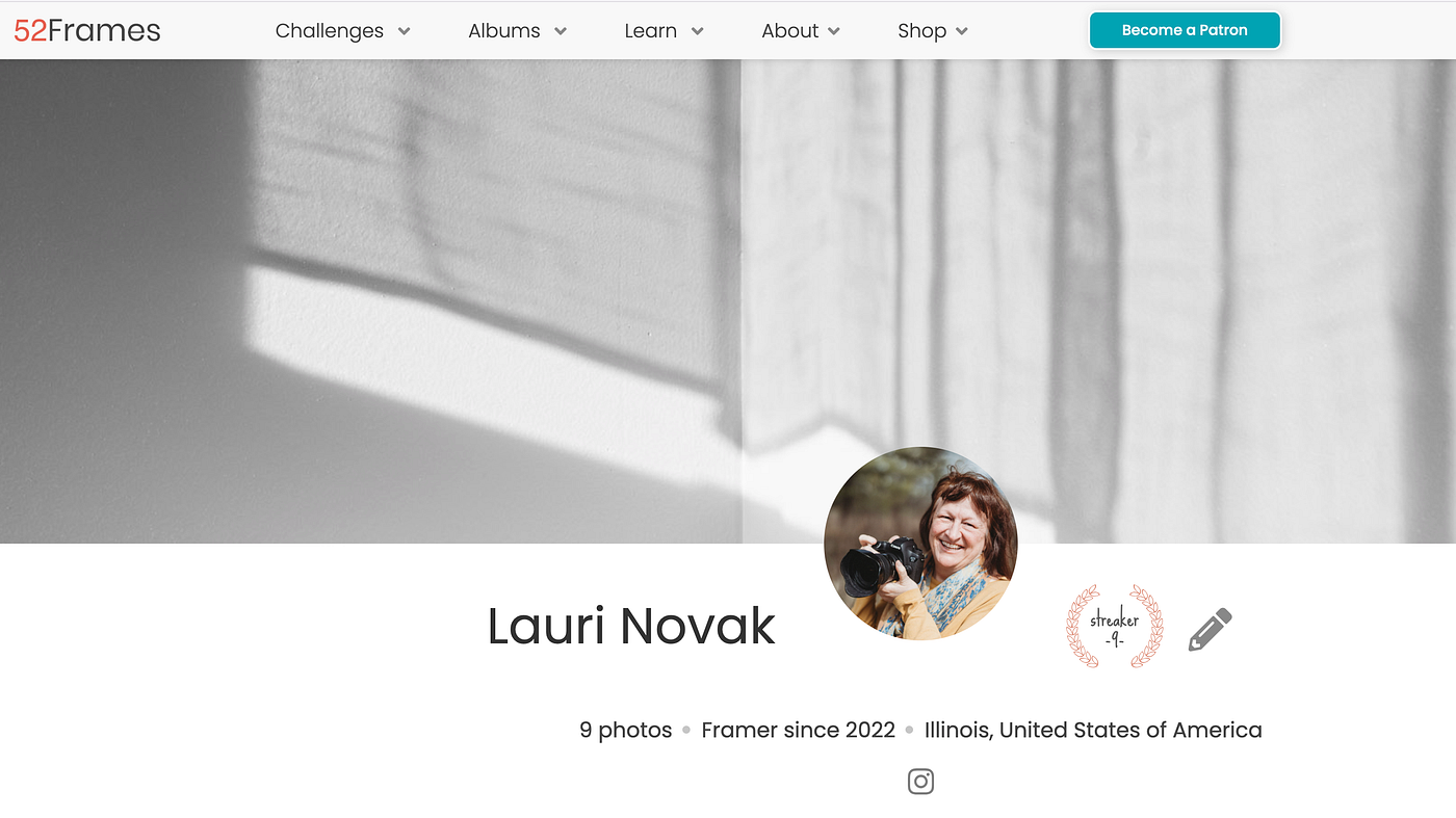Screen shot of my profile on 52 Frames