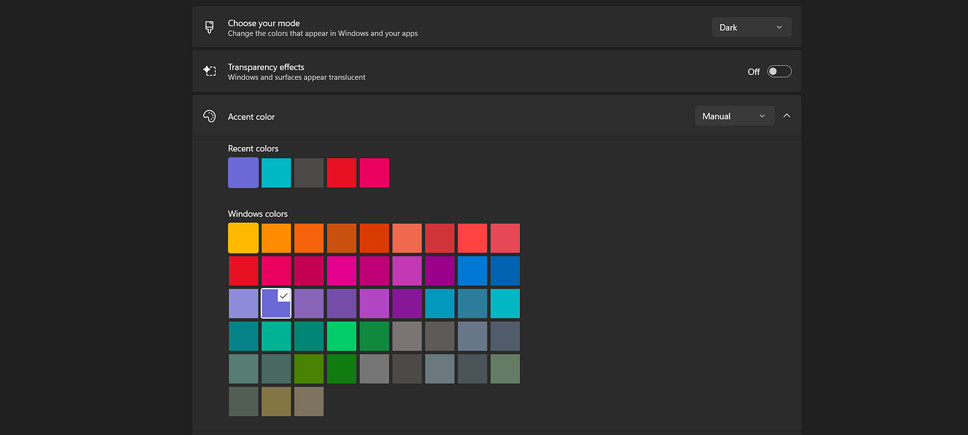 Setting Windows accent color — screenshot by author