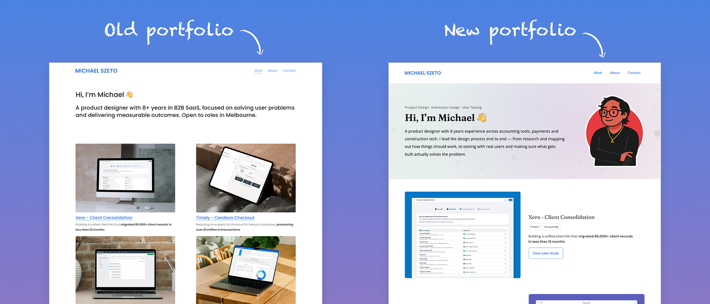 My old portfolio on the left vs my new one on the right