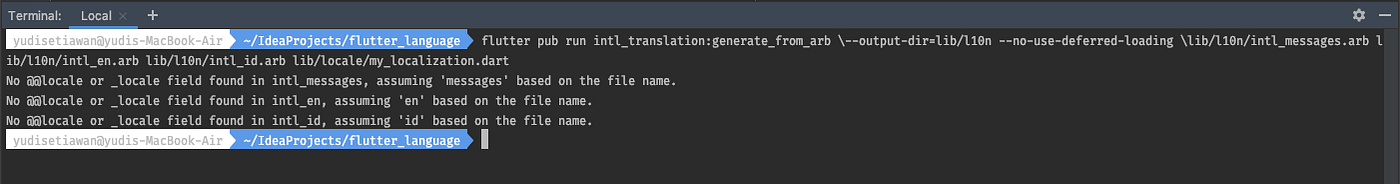 Perintah generator untuk konversi file arb ke file dart