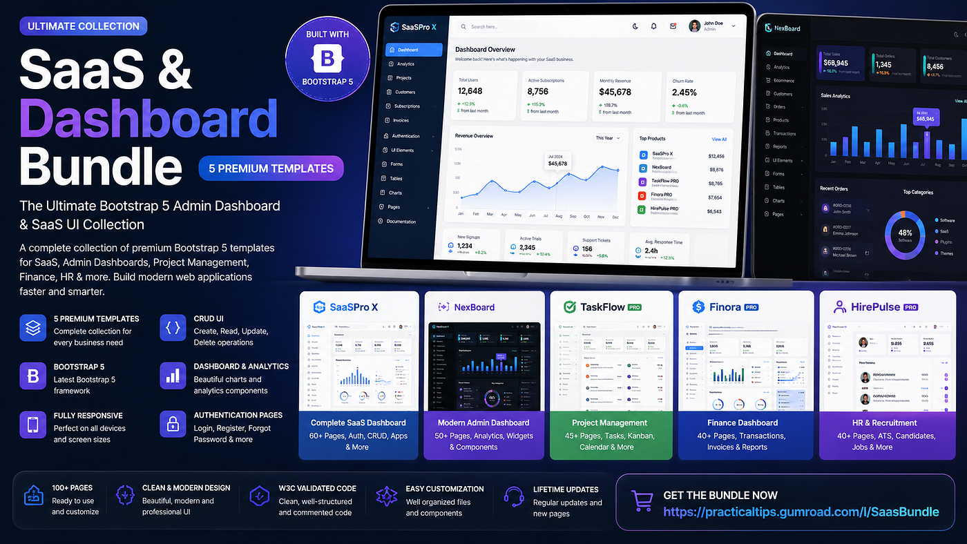 SaaS & Dashboard Bundle — The Ultimate Bootstrap 5 Admin Dashboard & SaaS UI Collection for…