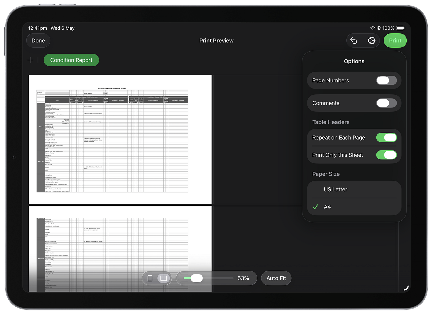 Source: Author | Formatting the House Inventory on Numbers (iPad)