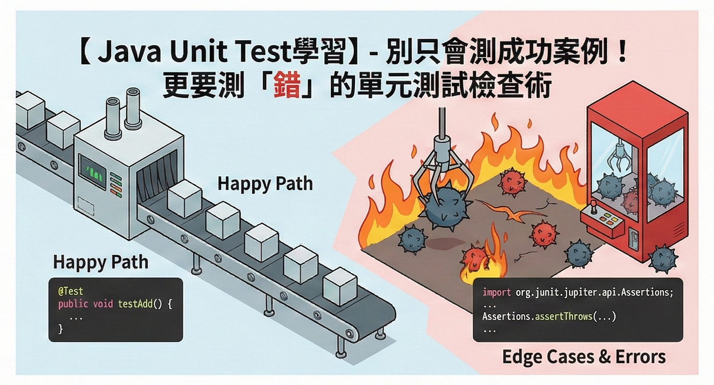 【 Java Unit Test學習】- 除了測成功案例，別忘了測異常的單元測試檢查