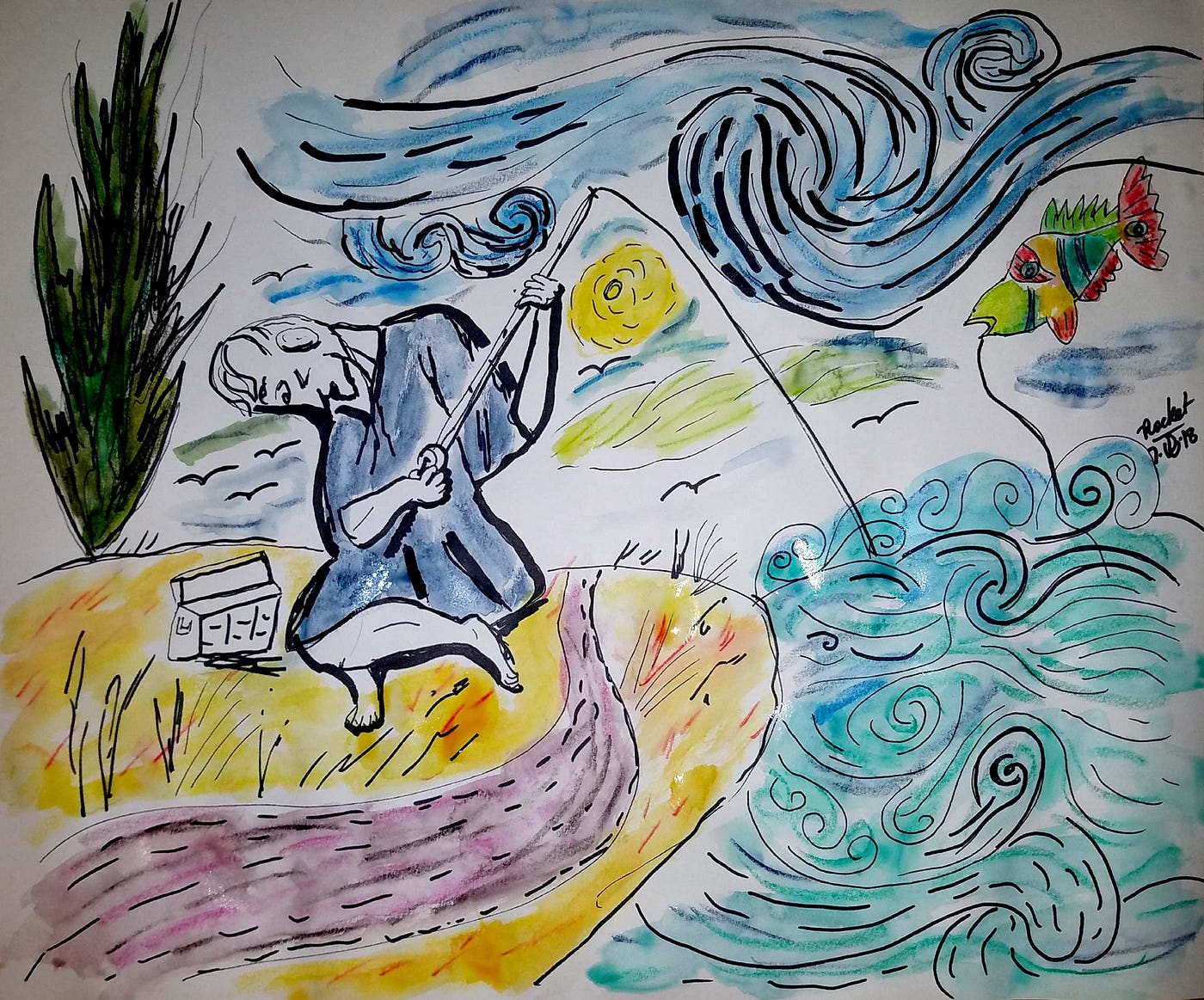 How I deal with insomnia. “Picasso fishing on Lake Van Gogh”, by Rocket  Worley